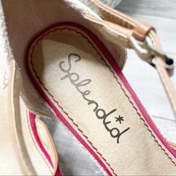 Splendid Canvas Peep Toe Ankle Strap Espadrille Wedges Red Tan Size 10M - Picture 6 of 9
